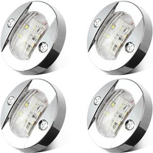 Partsam 4Pcs 3" Inch Round Chrome Marine Boat Lights Blue LED Transom Mount Stern Anchor Navigation Lights IP67 Waterproof, Boat LED Stern Lights, Night Fishing Lights,Deck Lights, 12V, Surface Mount