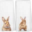 Bunny Kitchen Towels Set of 2, Easter Rabbit Decor, Vintage Funny Rabbit Hand Towel for Bathroom, Bunny Gifts for Women Men Home & Kitchen