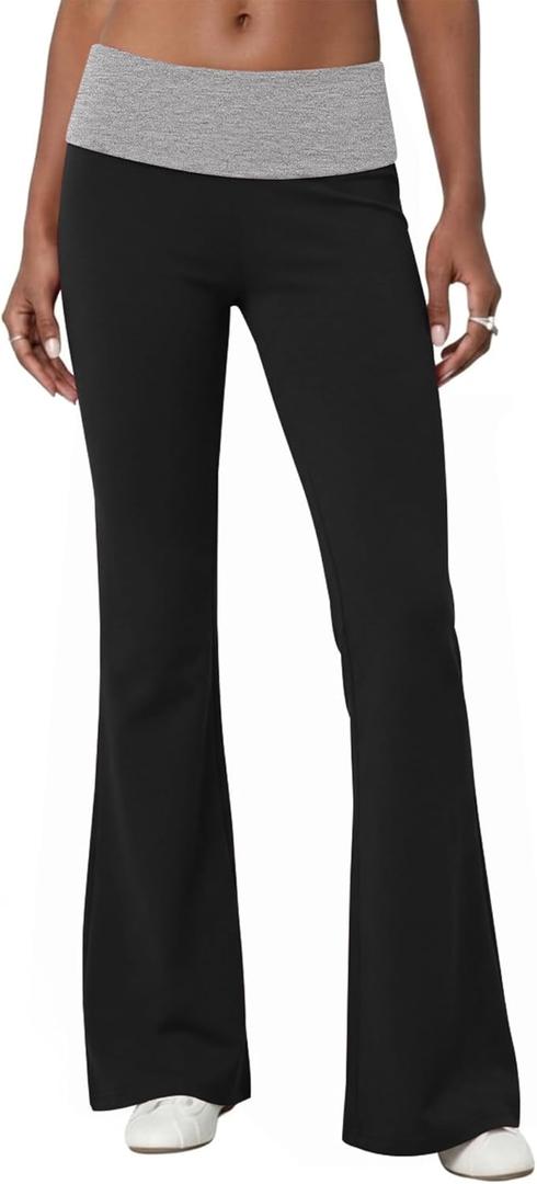 Rapbin Fold Over Flare Leggings for Women Yoga Pants Y2k Lounge Sweatpants Workout Athletic Joggers Slim Fit Bottoms 2026 (Small, Black Gray)