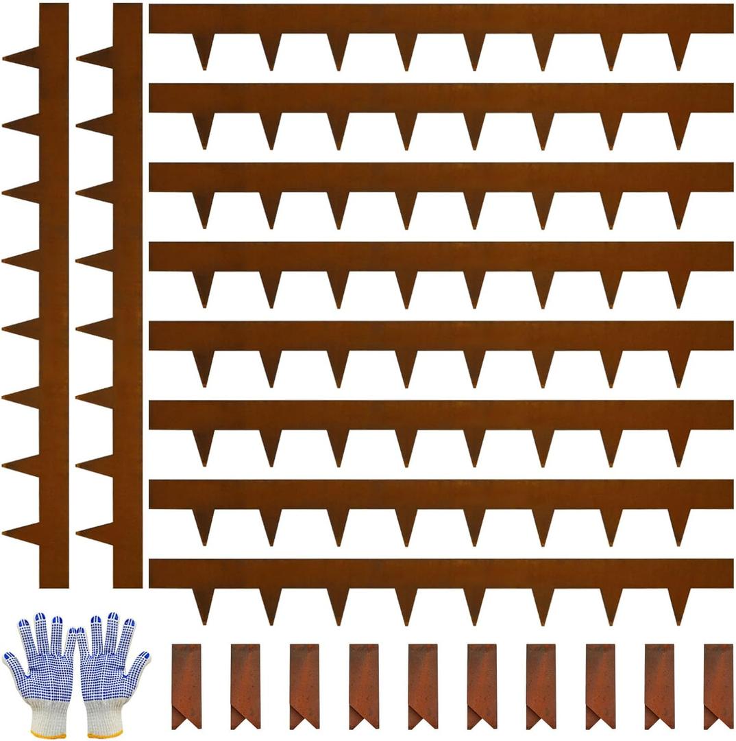 Corten Steel Landscape Edging-4.5" H X 40" L Metal Garden Edging-33FT-Landscape Lawn Edging 10 Pcs-No-Dig Hammer Heavy Duty Steel Edging-Bendable Border Strips for Lawn Yard GJWCVL-10 Clips