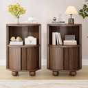 Decofy Modern Round Nightstands Set of 2 with Sliding Doors and 2 Storage Shelves, Modern Bedside End Table, Suitable for Bedroom (Walnut)