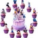 Demon Movie Hunters Birthday Cake Topper, Cute Cake Decorations Include 1Pcs Happy Birthday Cake Topper and 24Pcs Cupcake Topper for Cartoon Party Decorations