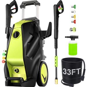 5000PSI Electric Pressure Washer with 33FT Hose 4.0GPM Power Washers Electric Powered Professional High Pressure Cleaner Machine, Foam Cannon, 4 Tips, powerwashers for Home Cars, Green