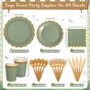 Mimorou 338 Pcs Sage Green Plates and Napkins Party Supplies for Guests Sage Green Tableware Include Scalloped Plates Paper Napkin Cup Spoon Fork Knife for Baby Shower, Wedding, Birthday