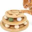 Cat Ball Track Toy with Puzzle Top, Interactive Cat Toys for Indoor Cats with Spinning Balls, Wooden Cat Ball Tower Toy for Kitten Kitty Exercise Mental Physical