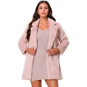 Allegra K Women's Faux Fur Coat Lapel Warm Overcoat Winter Open Front Casual Long Fluffy Jackets,XS