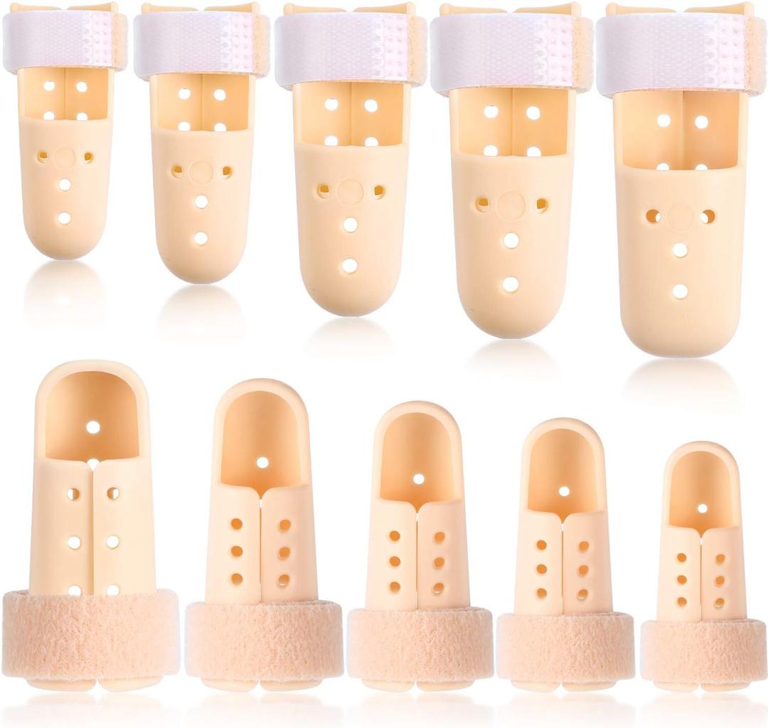 BBTO 10 Pcs Mallet Finger Splint, 5 Sizes Finger Support Brace Stabilizer Straightener Plastic Fingertip Protectors Arthritis Knuckle Immobilization for Thumb Pinky Middle Index Ring(Beige)