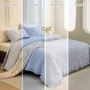 QSH Cornflower Blue Stonewashed Cotton Oversized King Quilt Bedspread Set(128"x120"),3PCs Farmhouse Ruffle Bedspread California King,Ultra Soft Lightweight Crinkle Quilt Coverlet with Pillow Shams