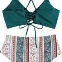 ZAFUL Twist High Waisted Bikini for Women Cross Lace Up Bathing Suit Ruched Bikini Swimsuits Tummy Control Swimwear (L)