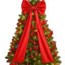 47-inch Pink Satin Type Fabric Christmas Tree Topper Bow, Perfect for Home Wreaths, Closet Wall Backdrops, and Party Christmas Decorations (Red)