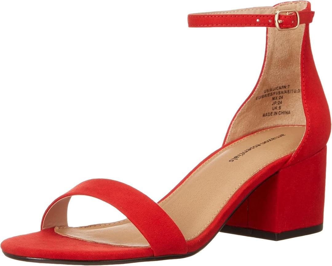 Amazon Essentials Women's Two Strap Heeled Sandal (11.5, Bright Poppy Red)