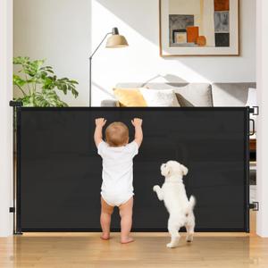 42" Extra Tall Retractable Baby Gates for Stairs, 76" Wide Dog Gate Indoor Outdoor for Doorways Deck Kitchen, Long Mesh Safety Gate for Child Toddler, Prevent Pet from Jumping Over, Black