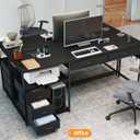 YOSHOOT 60" Computer Desk with 5 Fabric Drawers - Gaming Desk with Storage and Power Outlets, Home Office Desk for Adults and Teenagers Working Writing Study, Black, 18.9"D x 59.06"W x 30.71"H
