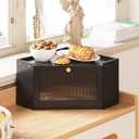 Trironsun Corner Bamboo Bread Box for Kitchen Counter Large Capacity Rustic Bread Storage Container with Wavy Arcylic Transparent Door Vintage Storage for Homemade Bread (Black)