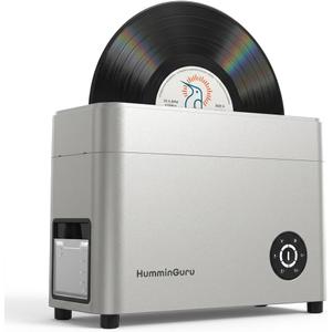 HumminGuru Ultrasonic Vinyl Record Cleaner- 40kHz Ultrasonic Vinyl Record Cleaning Machine with Auto Drying, Vinyl Cleaner Kit with Filters, (Sliver, 7/10/12 Inch)