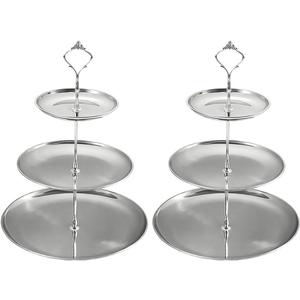 2 Pcs 3 Tier Silver Cupcake Stand, Stainless Steel Tiered Dessert Stand, 3-Tier Cupcakes Stands for Desserts, Snacks, Stainless Steel Cup Cake Tower for Birthday Party Weddings Holidays
