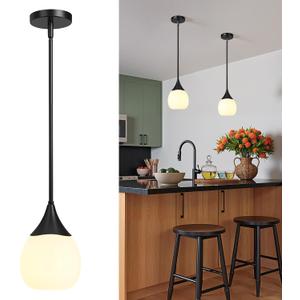 Kitchen Island Pendant Light: Mid Century Matte Black Hanging Light Fixtures with Frosted Glass Globe - 6 Inch Farmhouse Chandeliers Ceiling Lighting for Dining Room
