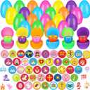 48 Pcs Easter Eggs Filled Assorted Stamps for Kids Gifts Easter Basket Stuffers Plastic Easter Eggs Toys and Treats for Kids Easter Egg Hunt Supplies Goodie Bag Stuffers Easter Party Favors