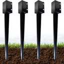 ARIFARO Fence Post Anchor 32 inch Ground Spike Heavy Duty Metal Black Powder Coated Fence Stakes Post,4x4 inch(3.5 x3.5 inch Inner) Pack of 4