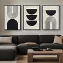 Framed Boho Wall Art for Living Room, Large 3 Piece Neutral Geometric Black and Beige Abstract Pictures Wall Art Decor, Farmhouse Vintage Artwork Home Decor for Hallway Office Guest Room 24x36 Inch, 24" W X 36" H X 3pcs