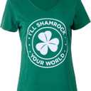 I'll Shamrock Your World | Funny St Pat's Paddy Patrick V-Neck T-Shirt for Women (Green, M)