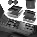 Center Console Organizer for Tesla Model Y Juniper Accessories 2025 2026 & Tesla Model 3 Highland Accessories [Durable PC + Silent Silicone Liner] Armrest Storage Tray Wireless Charging Pad Cup Holder
