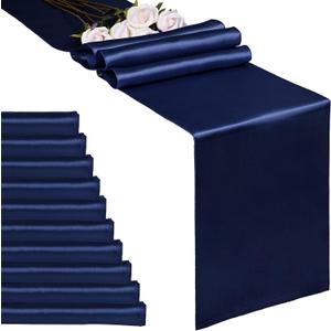 10-Pack Navy Blue 12 x 108 inches Long Premium Satin Table Runner for Wedding, Decorations for Birthday Parties, Banquets, Graduations, Engagements, Table Runners fit Rectange and Round Table