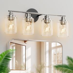 4 Light Bathroom Lighting Fixtures Over Mirror with Clear Glass Shade, Modern Vintage Wall Lamp Fixture for Mirror,Bedroom,Living Room,Kitchen,HallwayE26 Base (Bulb Not Included)