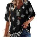 Unixseque Black Blouses for Women: Floral Summer Shirt Boho Cute Tops Lightweight - Beach Vacation Clothes for Women - Flowy Babydoll Tops Ladies Vacation Outfits, Large