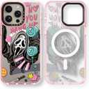 Magnetic for iPhone 15 Pro Max Magsafe Case Cute - Durable Shockproof 6.6 ft Drop Impact Phone Case - Funny Skeleton Design for iPhone 15 Pro Max 6.7" Glitter Pink