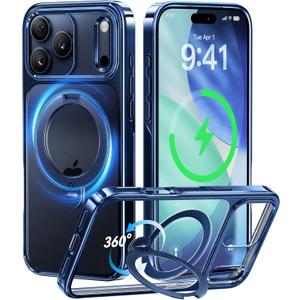 CASEKOO Deep Blue Glossy Designed for iPhone 17 Pro Case with 360 Spin Magnetic Stand [Fit for MagSafe][17FT Military Protection] Slim Polished for iPhone 17 Pro Case with Stand 6.3'', Deep Blue