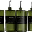 WISIMMALL Olive Oil Dispenser Bottle For Kitchen, 17OZ UV-Blocking Oil And Vinegar Dispenser Set Of 4, Soy Sauce Cooking Oil Dispenser with 4 Stainless Steel Pourers & 44 Labels