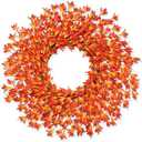 26 Inch Realistic Fall Wreaths for Front Door Outside Autumn Wreath Outdoor Indoors Fall Decorations for Home Thanksgiving Halloween Holiday Decorations Clearance for Wall Porch Door (Orange)