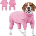 IECOii Fleece Dog Winter Coat, Warm & Stretchy & Comfortable, Dog Sweaters with Feet Covered for Winter Fall, Indoor Outdoor Jackets, Pajamas Medium Sized Dogs Girls, Machine Washable, Pink, Size L (Large(Chest: 23.6in))