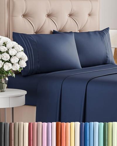 Full Size 4 Piece Sheet Set - Comfy Breathable & Cooling Bed Sheets Set - Hotel Luxury Bedding for Women, Men, Kids, Teens, Boys & Girls - Deep Pockets, Ultra-Soft, Wrinkle Free - Oeko-Tex - Navy Blue