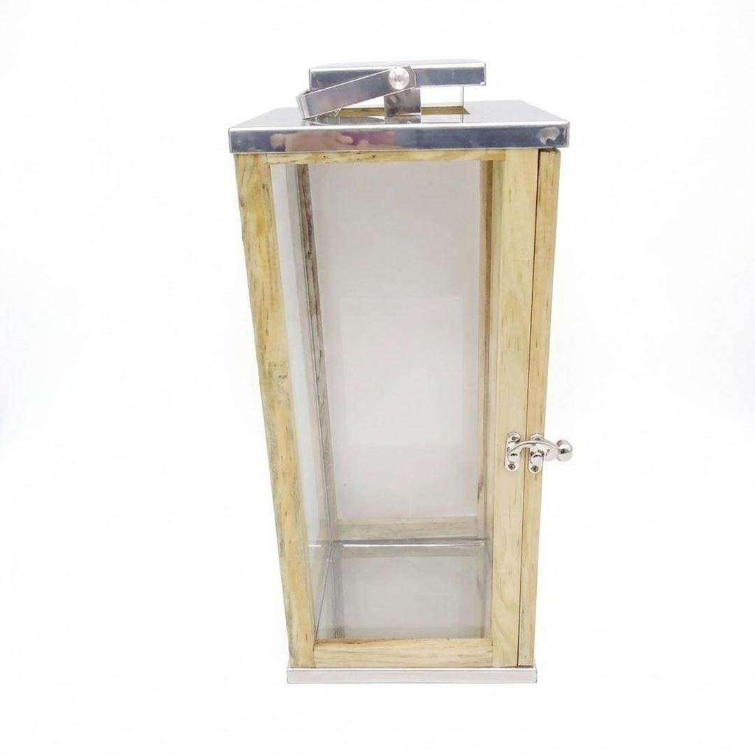 Wooden Lantern Brown with Metal Handle,Hurricane Lantern, Farmhouse Lantern for Party, Deck, 16'