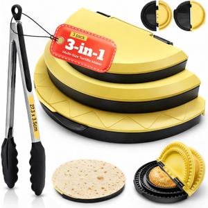 3-in-1 Tortilla Sealer & Crimper with Food Tongs (10, 8 & 6 Inch) | Adjustable Quesadilla Maker Press | Leak-Proof Burrito, Taco & Dumpling Sealer | BPA-Free, Dishwasher Safe