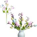 4pcs Artificial Easter Spray Vine with Pastel Easter Eggs and Berries- Decorative Spring Floral Stems-Egg Twig Branches for Floral Arrangement-Centerpiece Wreath Decoration