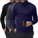 Riyiper Men's 3 Pcs Basic Turtleneck Knitted Long Sleeve Casual Fit Tops Fall Winter Pullover (Large, Black, Dark Grey, Navy Blue)