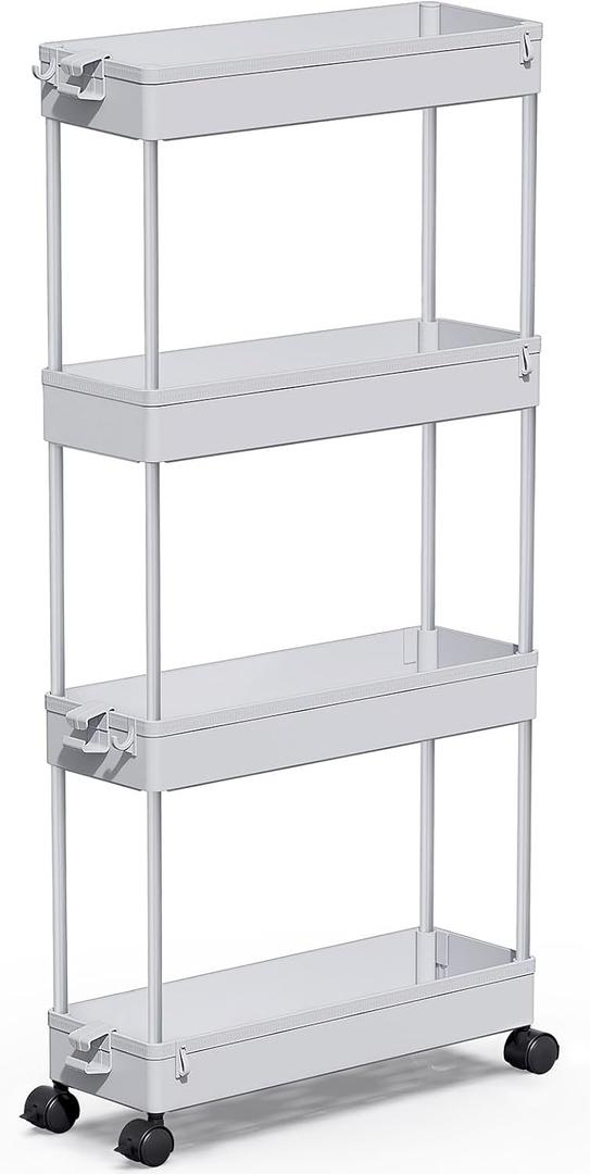 SPACEKEEPER Slim Rolling Storage Cart 4 Tier Bathroom Organizer Mobile Shelving Unit Storage Rolling Utility Cart Tower Rack for Kitchen Bathroom Laundry Narrow Places, Gray