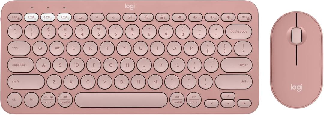 Logitech Pebble 2 Combo, Wireless Keyboard and Mouse, Quiet and Portable, Customizable, Logi Bolt, Bluetooth, Easy-Switch for Windows, macOS, iPadOS, Chrome - Tonal Rose (One Size)