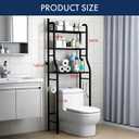3-Tier Over the Toilet Storage Shelf with Adjustable Foot Pads, Anti-Tilt Metal Bathroom Organizer with Paper Holder & 4 Hooks, No Drill Space Saving Toilet Rack, Black