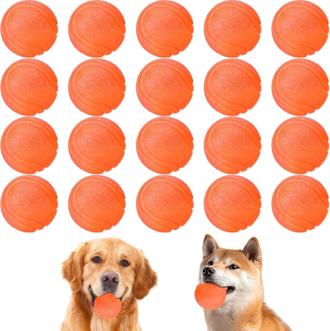 Jenaai 20 Pcs Indestructible Dog Toy Balls for Aggressive Chewers Chew Resistant Solid Rubber Bouncy Ball for Teeth Cleaning, 2in/5cm Diameter(Orange) (1.97 Inches)
