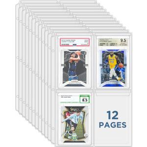 Graded Card Sleeves, PSA Graded Card Slab Binder Pages for Storage & Display, Compatible with PSA, BGS, CGC Graded Sports Cards and One-Touch Magnetic Card Holders- 12 Pages
