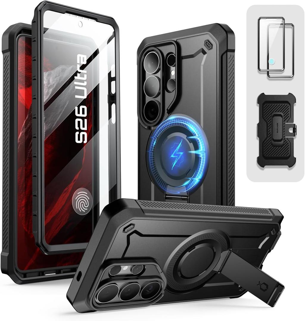 SUPCASE for Samsung Galaxy S26 Ultra Case with Stand, Military-Grade Drop Protection, Compatible with Wireless Charging/MagSafe, Built-in Screen Protector & Front Frame  UB Pro Mag, Black