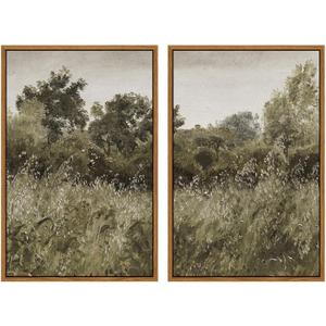 InSimSea 2 Pcs Framed Wall Art Vintage Farmhouse Decor, Retro Grassland Paintings Above Bed Wall Decor, Canvas Prints, Living Room,Bedroom,Office Retro Country Decorations, 16x24inch, Set of 2