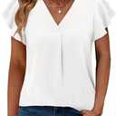 Magritta Womens Tops Dressy Casual Short Sleeve Pleated Tshirt 2025 Summer Loose Fitting Blouse Fashion V Neck Business Shirt L