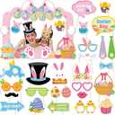 HOWAF Happy Easter Photo Booth Props, 25pcs Easter Photo Props with Easter Photo Frame Easter Egg Bunny Party Decorations for Spring Easter Photography Easter Selfie Props Easter Picture Props