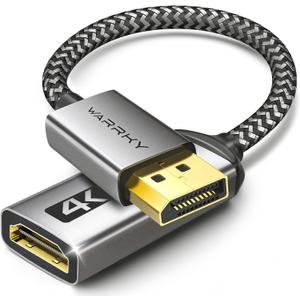 Warrky 4K DisplayPort to HDMI Adapter, Uni-Directional [Metal Case, Gold-Plated Pins] Display Port Source to HDMI Monitor Converter 1080P@120Hz Compatible for HP, AMD, NVIDIA. Male to Female (Silver Grey)