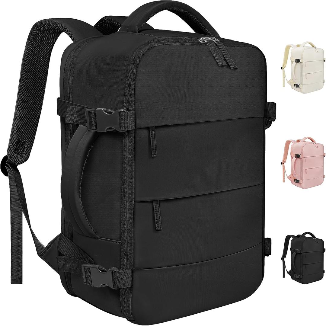 Travel Backpack For Women Men Airline Approved Carry On Backpack, Waterproof Outdoor Sports Rucksack Weekender Overnight College Business Backpack Fits 15.6 Inch Laptop - Black (Medium)